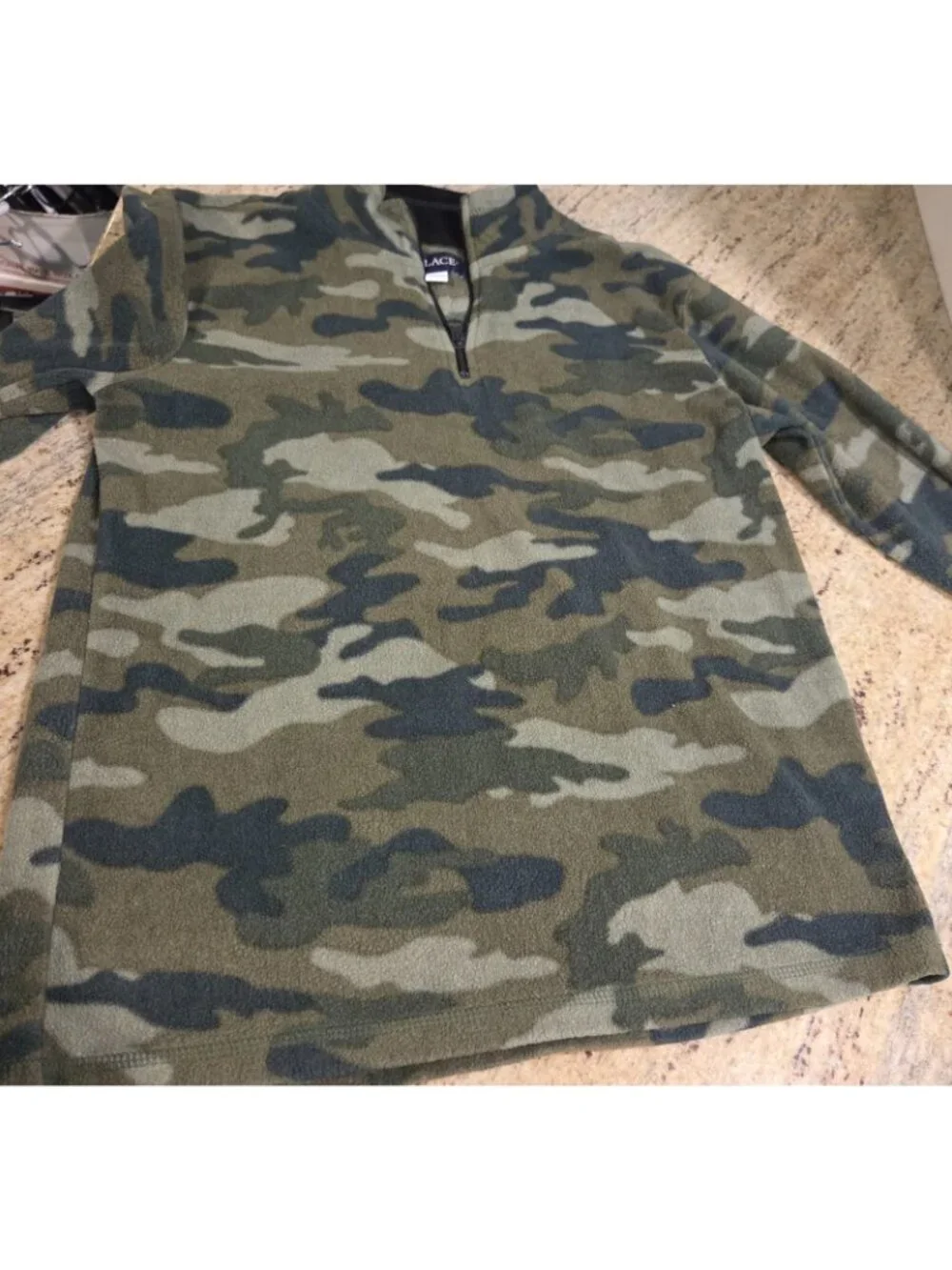 New! Boys 14 Childrens Place 1/4 Zip Camo Fleece Pullover & Cat Jack Blue Shorts